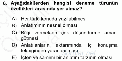Türk Dili 2 2016 - 2017 3 Ders Sınavı 6.Soru