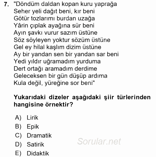 Türk Dili 2 2016 - 2017 3 Ders Sınavı 7.Soru
