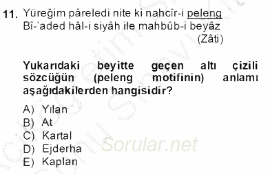 Türk Edebiyatının Mitolojik Kaynakları 2013 - 2014 Dönem Sonu Sınavı 11.Soru