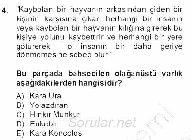 Türk Edebiyatının Mitolojik Kaynakları 2013 - 2014 Dönem Sonu Sınavı 4.Soru