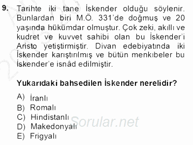 Türk Edebiyatının Mitolojik Kaynakları 2013 - 2014 Dönem Sonu Sınavı 9.Soru