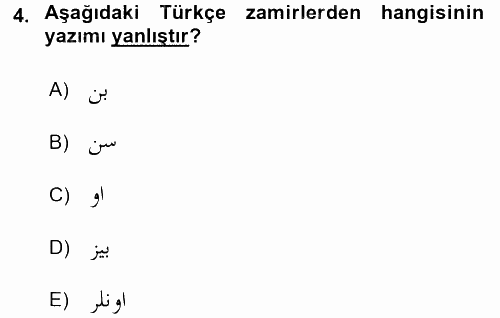 Osmanlı Türkçesi 1 2015 - 2016 Dönem Sonu Sınavı 4.Soru