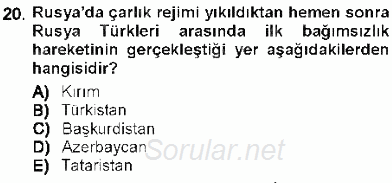 Orta Asya Türk Tarihi 2012 - 2013 Dönem Sonu Sınavı 20.Soru