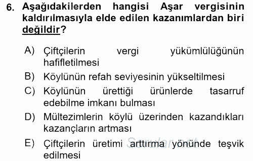 Türkiye Cumhuriyeti İktisat Tarihi 2017 - 2018 Ara Sınavı 6.Soru