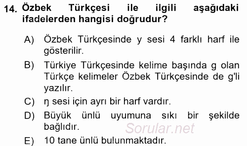 Çağdaş Türk Yazı Dilleri 1 2015 - 2016 Tek Ders Sınavı 14.Soru