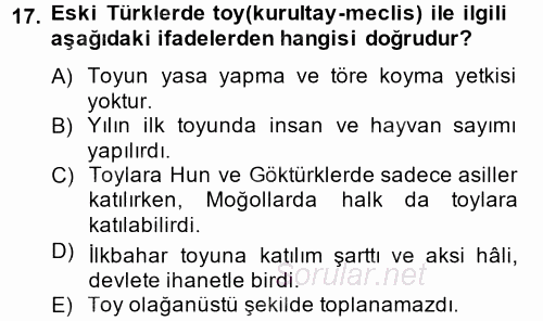 Türk İdare Tarihi 2014 - 2015 Tek Ders Sınavı 17.Soru