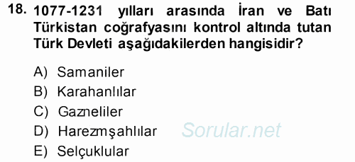 Türk İdare Tarihi 2014 - 2015 Tek Ders Sınavı 18.Soru