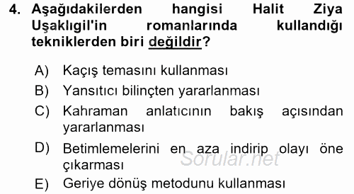 II. Abdülhamit Dönemi Türk Edebiyatı 2016 - 2017 Dönem Sonu Sınavı 4.Soru