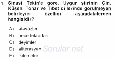 VIII-XIII. Yüzyıllar Türk Edebiyatı 2015 - 2016 Dönem Sonu Sınavı 1.Soru