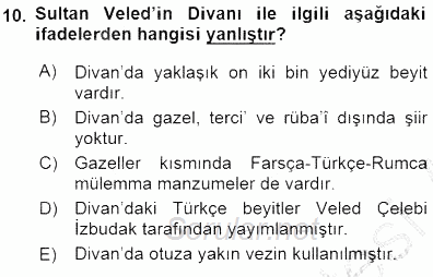 VIII-XIII. Yüzyıllar Türk Edebiyatı 2015 - 2016 Dönem Sonu Sınavı 10.Soru