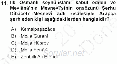 VIII-XIII. Yüzyıllar Türk Edebiyatı 2015 - 2016 Dönem Sonu Sınavı 11.Soru