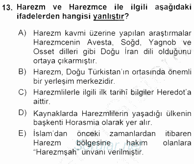 VIII-XIII. Yüzyıllar Türk Edebiyatı 2015 - 2016 Dönem Sonu Sınavı 13.Soru