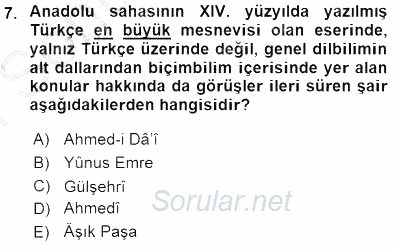 VIII-XIII. Yüzyıllar Türk Edebiyatı 2015 - 2016 Dönem Sonu Sınavı 7.Soru