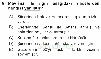 VIII-XIII. Yüzyıllar Türk Edebiyatı 2015 - 2016 Dönem Sonu Sınavı 9.Soru