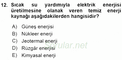 Elektrik Enerjisi Üretimi 2015 - 2016 Ara Sınavı 12.Soru