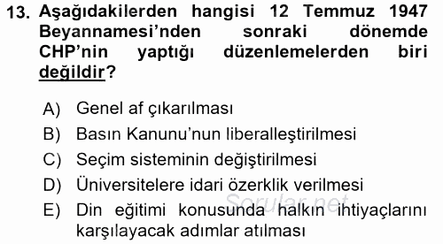 Atatürk İlkeleri Ve İnkılap Tarihi 2 2015 - 2016 Dönem Sonu Sınavı 13.Soru