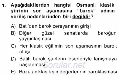 XIX. Yüzyıl Türk Edebiyatı 2013 - 2014 Ara Sınavı 1.Soru