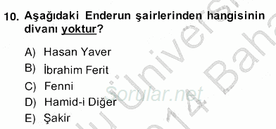 XIX. Yüzyıl Türk Edebiyatı 2013 - 2014 Ara Sınavı 10.Soru