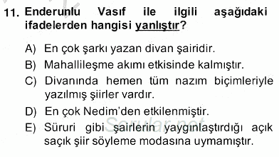 XIX. Yüzyıl Türk Edebiyatı 2013 - 2014 Ara Sınavı 11.Soru