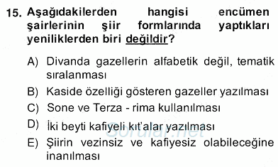 XIX. Yüzyıl Türk Edebiyatı 2013 - 2014 Ara Sınavı 15.Soru