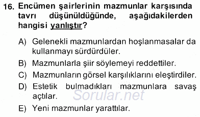 XIX. Yüzyıl Türk Edebiyatı 2013 - 2014 Ara Sınavı 16.Soru