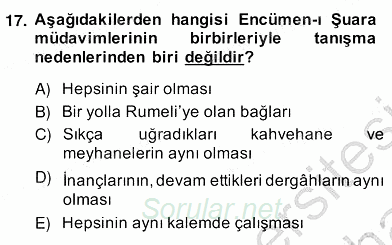 XIX. Yüzyıl Türk Edebiyatı 2013 - 2014 Ara Sınavı 17.Soru