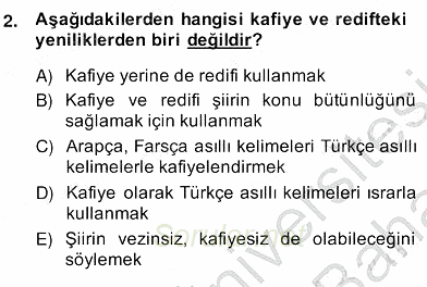XIX. Yüzyıl Türk Edebiyatı 2013 - 2014 Ara Sınavı 2.Soru