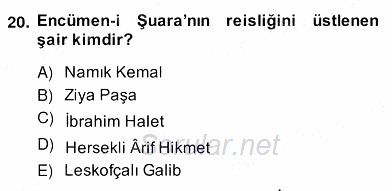 XIX. Yüzyıl Türk Edebiyatı 2013 - 2014 Ara Sınavı 20.Soru