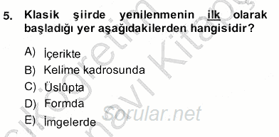 XIX. Yüzyıl Türk Edebiyatı 2013 - 2014 Ara Sınavı 5.Soru