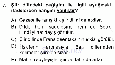 XIX. Yüzyıl Türk Edebiyatı 2013 - 2014 Ara Sınavı 7.Soru