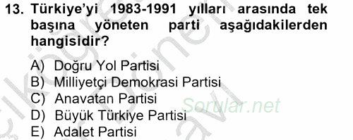 Atatürk İlkeleri Ve İnkılap Tarihi 2 2012 - 2013 Dönem Sonu Sınavı 13.Soru