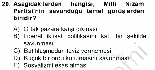 Atatürk İlkeleri Ve İnkılap Tarihi 2 2012 - 2013 Dönem Sonu Sınavı 20.Soru