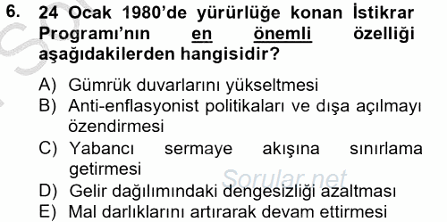 Atatürk İlkeleri Ve İnkılap Tarihi 2 2012 - 2013 Dönem Sonu Sınavı 6.Soru