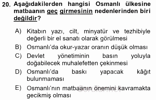 Tanzimat Dönemi Türk Edebiyatı 1 2017 - 2018 Ara Sınavı 20.Soru