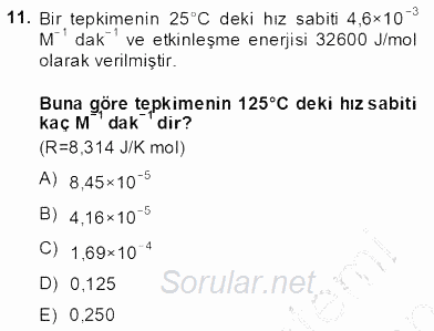Genel Kimya 2 2013 - 2014 Dönem Sonu Sınavı 11.Soru