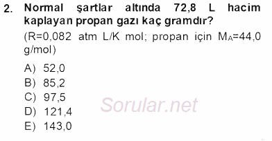 Genel Kimya 2 2013 - 2014 Dönem Sonu Sınavı 2.Soru