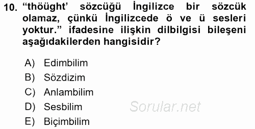 Genel Dilbilim 1 2017 - 2018 Ara Sınavı 10.Soru