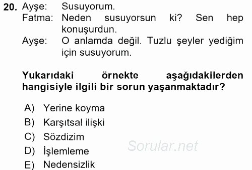 Genel Dilbilim 1 2017 - 2018 Ara Sınavı 20.Soru