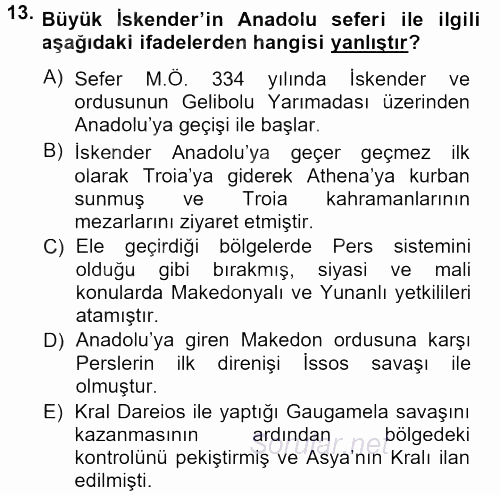 Anadolu Arkeolojisi 2013 - 2014 Dönem Sonu Sınavı 13.Soru