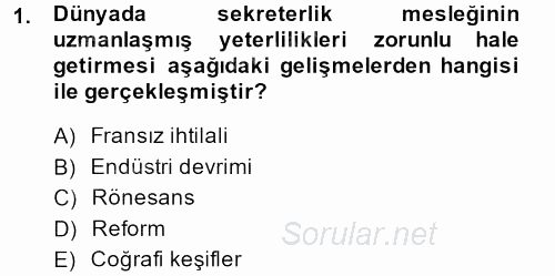 Yönetici Asistanlığı 2014 - 2015 Ara Sınavı 1.Soru