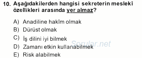 Yönetici Asistanlığı 2014 - 2015 Ara Sınavı 10.Soru