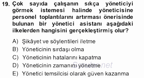 Yönetici Asistanlığı 2014 - 2015 Ara Sınavı 19.Soru
