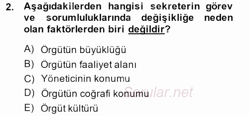 Yönetici Asistanlığı 2014 - 2015 Ara Sınavı 2.Soru