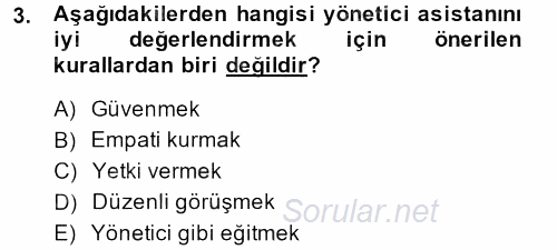 Yönetici Asistanlığı 2014 - 2015 Ara Sınavı 3.Soru