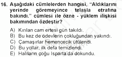 Türkçe Biçim Bilgisi 2012 - 2013 Dönem Sonu Sınavı 16.Soru