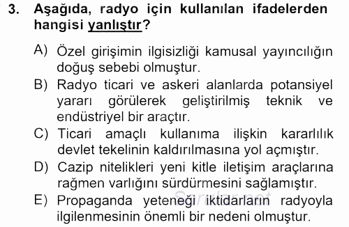 Radyo ve Televizyon Yayıncılığı 2012 - 2013 Ara Sınavı 3.Soru