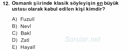 XVI. Yüzyıl Türk Edebiyatı 2013 - 2014 Ara Sınavı 12.Soru