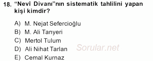 XVI. Yüzyıl Türk Edebiyatı 2013 - 2014 Ara Sınavı 18.Soru
