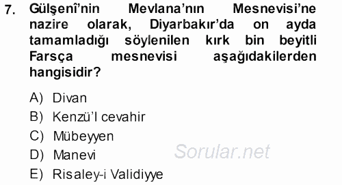 XVI. Yüzyıl Türk Edebiyatı 2013 - 2014 Ara Sınavı 7.Soru