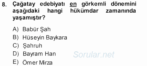 XVI. Yüzyıl Türk Edebiyatı 2013 - 2014 Ara Sınavı 8.Soru